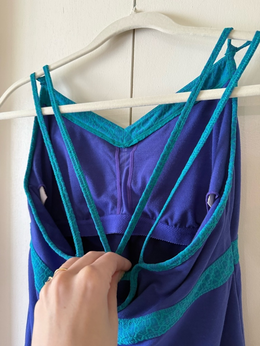 Prana Athletic Dress 90s inspired teal blue activewear built in bra size L - Picture 7 of 7